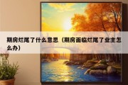 期房烂尾了什么意思（期房面临烂尾了业主怎么办）