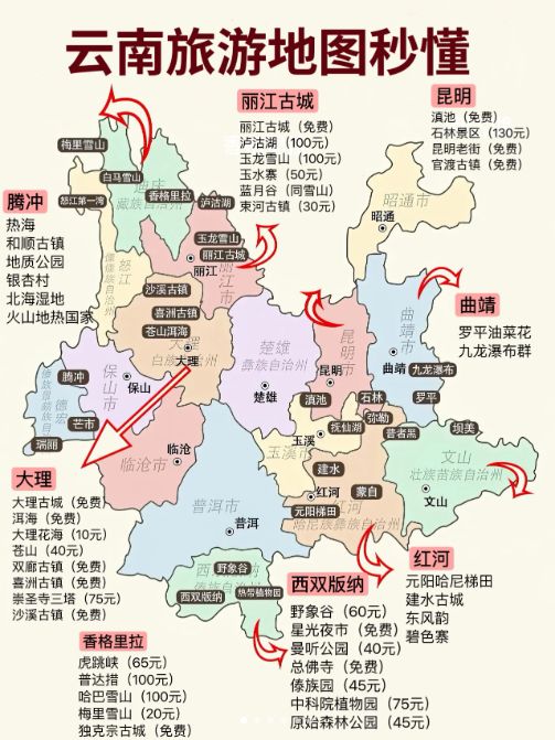 真没想到！云南旅游路线地图 景点 云南旅游攻略 - 云南旅游景点攻略自由行地图